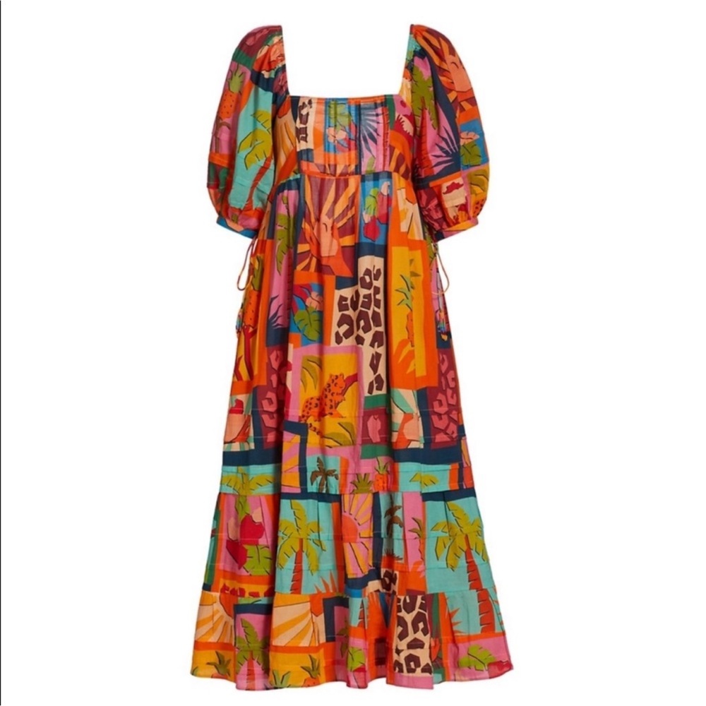 FARM RIO Tropical Collage Midi-Dress Size M